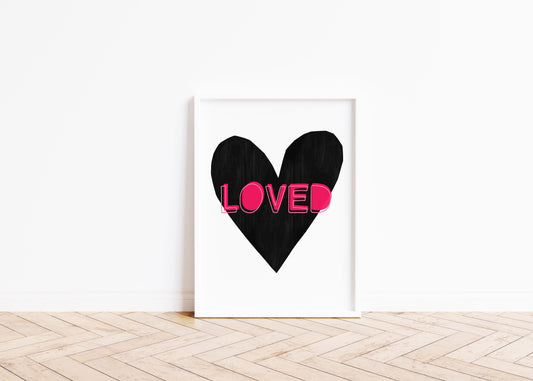 Forever Heart Art Print - Black + Pink Loved