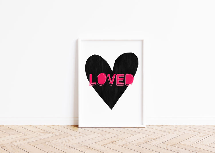 Forever Heart Art Print - Black + Pink Loved